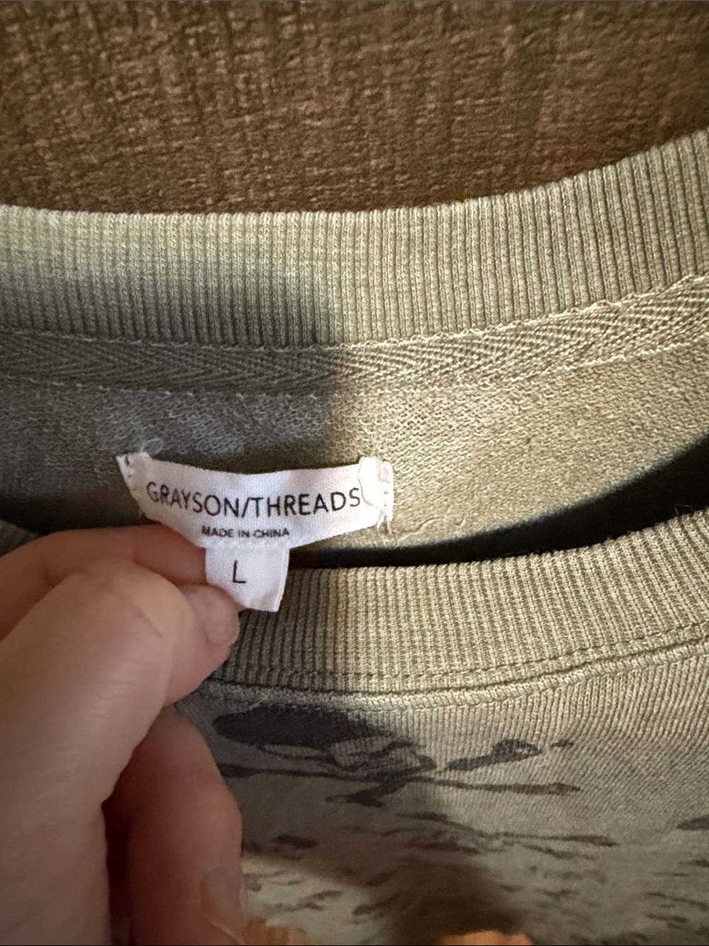 Grayson Threads Olive Green Sweatshirt with Gray Skull Pattern - Picture 3 of 5